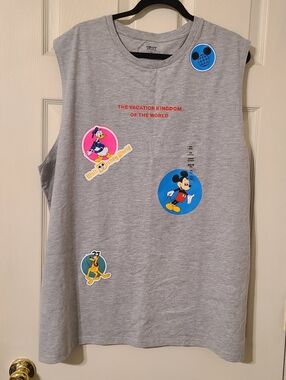 Disney Gray Tank Top with Colorful Mickey, Donald & Pluto Patches